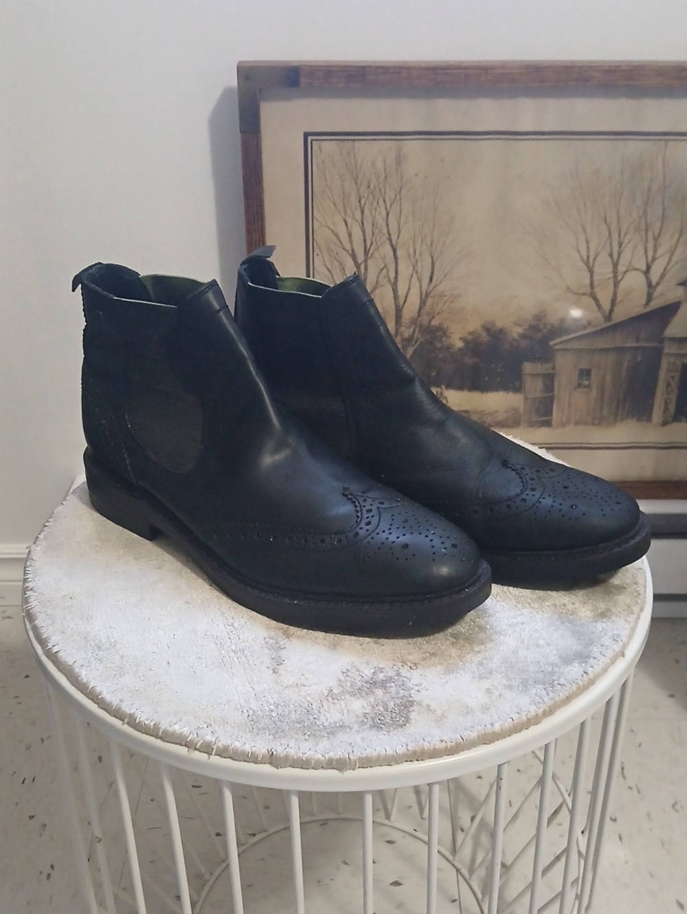 BASE LONDON Burghley Men's Black Wingtip Chelsea Boots in Size 10